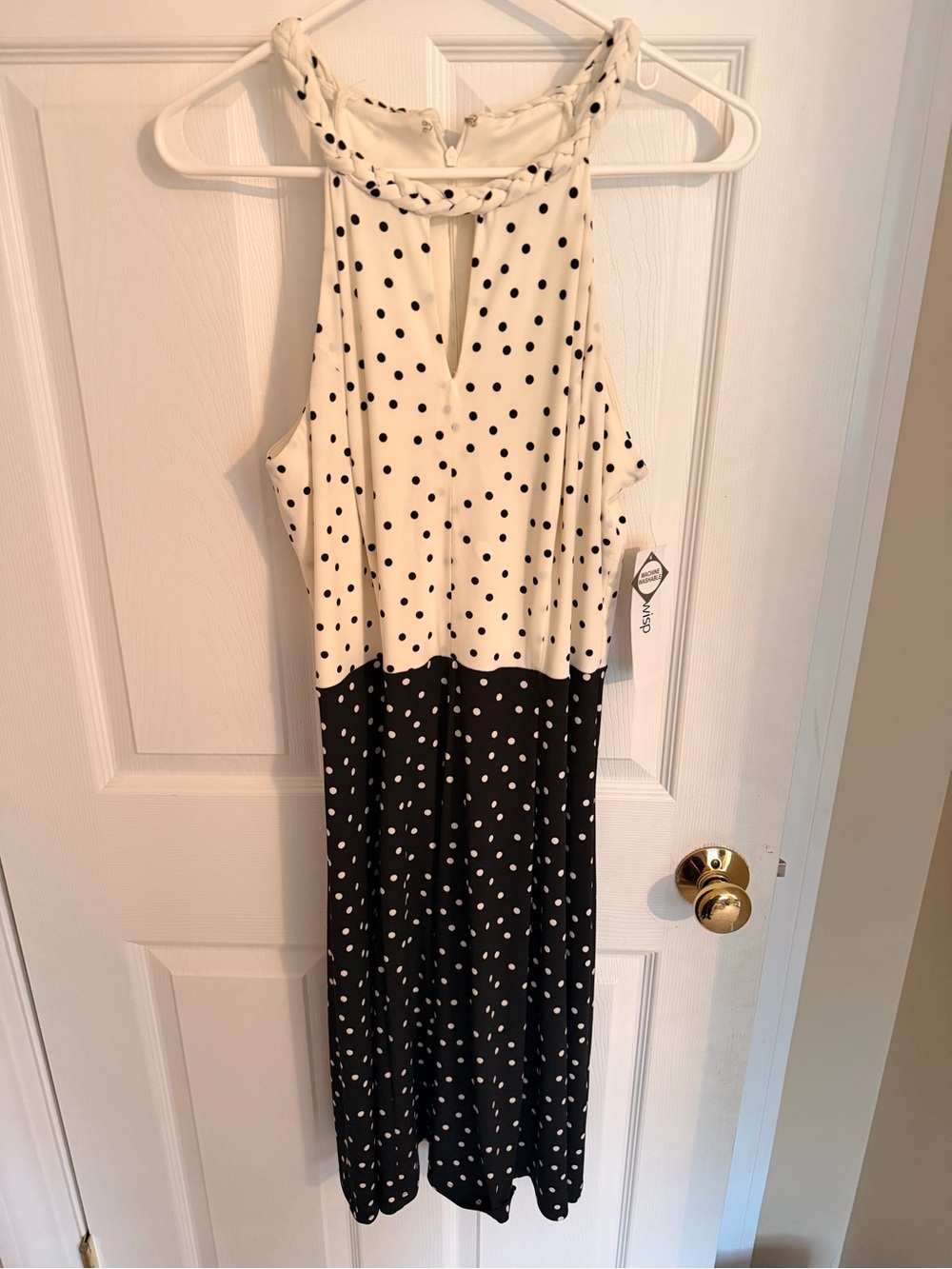 Sleeveless Polka Dot Midi Dress - Black & White